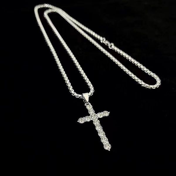 

pendant necklaces men women hip hop cross necklace with 4mm zircon tennis chain iced out bling hiphop jewelry fashion gift, Silver