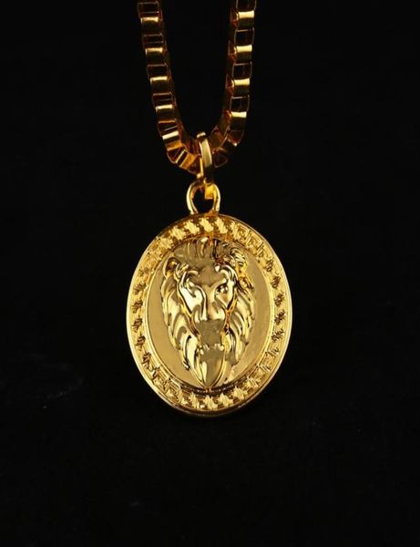 18k gold silver plated lion medallion head pendant hip hop necklaces for mens bijouterie 054608