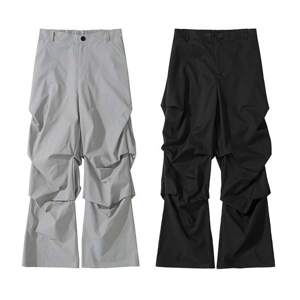 high street retro folding stack niche design sense of cargo men's loose straight vertical feeling casual pants, Black
high street retro folding stack niche design sense of cargo men's loose straight vertical feeling casual pants, Black