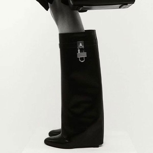 women's new designer luxury leather boots thick soled high heel boots knee high boots fashion boots for girls party shoes, Black
women's new designer luxury leather boots thick soled high heel boots knee high boots fashion boots for girls party shoes, Black