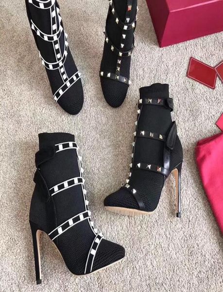 designer studs sock boots high heel ankle boot leather trimmed stretch knit sock booties cage rivet boots 105mm for woman us4101111545, Black
designer studs sock boots high heel ankle boot leather trimmed stretch knit sock booties cage rivet boots 105mm for woman us4101111545, Black