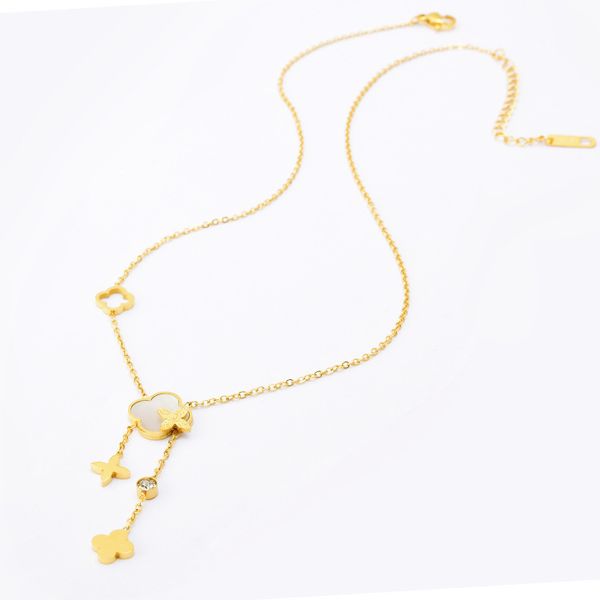 

New Popular White Shell Clover Necklace with Tassel for Women Gift