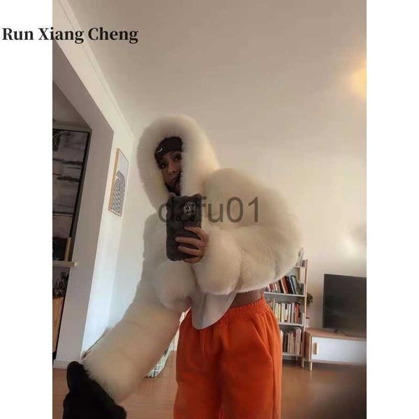 women's fur faux fur run xiang cheng 2023 autumn winter fur coat short cap faux fox hair long sleeve splice female white sky blue x0907, Black
women's fur faux fur run xiang cheng 2023 autumn winter fur coat short cap faux fox hair long sleeve splice female white sky blue x0907, Black