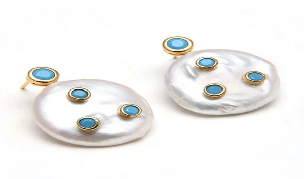 guaiguai jewelry natural freshwater cultured white coin pearl turquoise blue cz pave gold plated stud earrings for women7586411, Silver
guaiguai jewelry natural freshwater cultured white coin pearl turquoise blue cz pave gold plated stud earrings for women7586411, Silver
