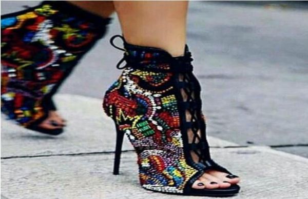 fashion crystal covered comic open toe booties lace up high heels summer sandals boots multicolor diamond ladies stiletto9835147, Black
fashion crystal covered comic open toe booties lace up high heels summer sandals boots multicolor diamond ladies stiletto9835147, Black