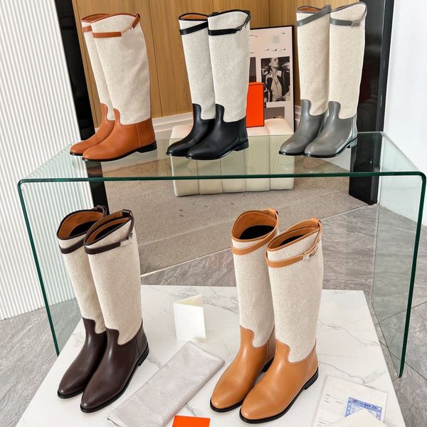 brown leather canvas jumping boots logo women shoes italy luxury knee high riding boot silver lock strap buckle flat h tall booties pointed, Black
brown leather canvas jumping boots logo women shoes italy luxury knee high riding boot silver lock strap buckle flat h tall booties pointed, Black