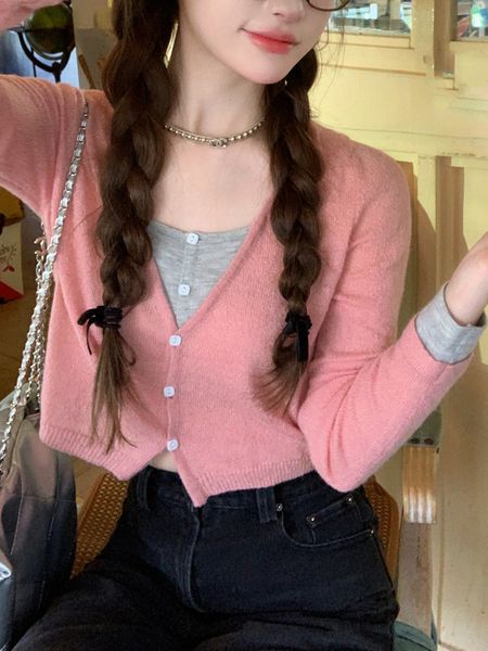 peach margaret pink gray contrast colors false-two-piece bottoming sweater short womens sweet barbie style autumn, White
peach margaret pink gray contrast colors false-two-piece bottoming sweater short womens sweet barbie style autumn, White