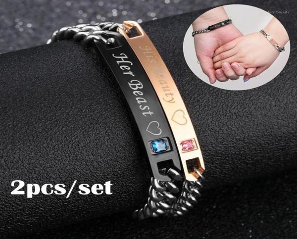 link chain 2pcs set couple bracelet his queen her king letter stainless steel crystal charm bracelets for women men accessories j2583049, Black
link chain 2pcs set couple bracelet his queen her king letter stainless steel crystal charm bracelets for women men accessories j2583049, Black