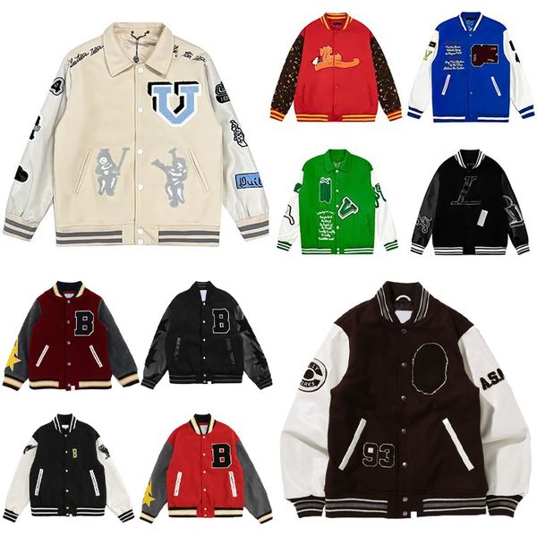 fw designer mens varsity jacket baseball outerwear coat wool fleece flocking leather jackets embroiderd single breasted couples uniform over, Black;brown
fw designer mens varsity jacket baseball outerwear coat wool fleece flocking leather jackets embroiderd single breasted couples uniform over, Black;brown