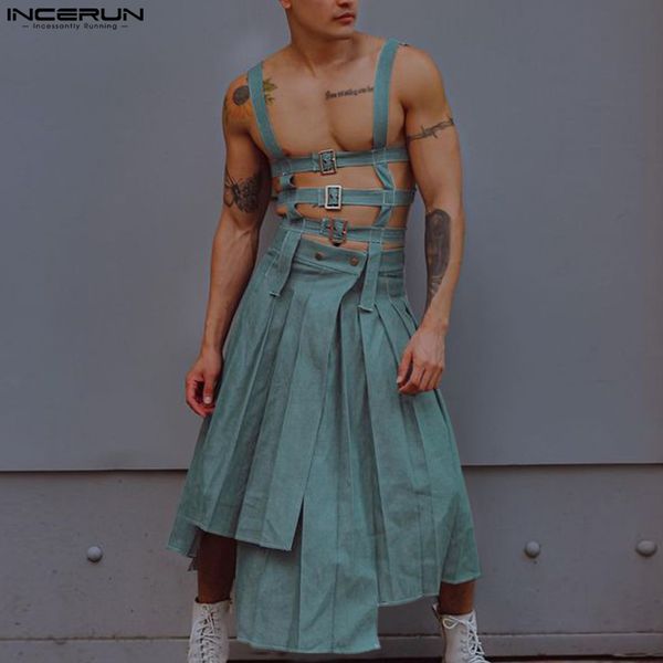 men's pants men irregular skirts jumpsuits solid color hollow out straps men pants streetwear personality male skirts s-5xl incerun 230, Black
men's pants men irregular skirts jumpsuits solid color hollow out straps men pants streetwear personality male skirts s-5xl incerun 230, Black
