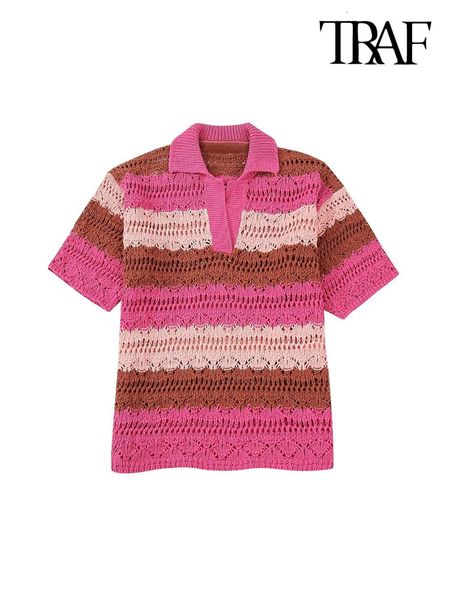 women's sweaters traf women fashion oversized knit striped sweater vintage polo collar short sleeve female pullovers chic 230907, White;black
women's sweaters traf women fashion oversized knit striped sweater vintage polo collar short sleeve female pullovers chic 230907, White;black