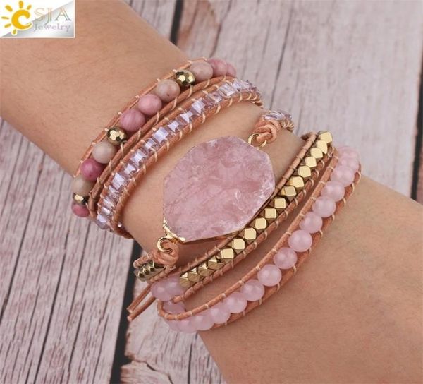csja natural stone bracelet pink quartz leather wrap bracelets for women rose gems crystal beads bohemia jewelry 5 strand s308 2206230667, Golden;silver
csja natural stone bracelet pink quartz leather wrap bracelets for women rose gems crystal beads bohemia jewelry 5 strand s308 2206230667, Golden;silver