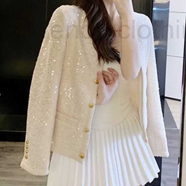 

women's jackets designer 23 spring/summer heavy industry sparkling and shining whole piece sequin gold button style versatile round nec, Black;brown