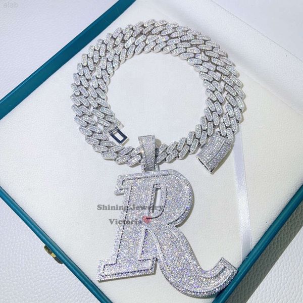 initial r 3" width solid hand setting moissanite diamond vvs custom pendant with 13mm cuban chain, Silver
initial r 3" width solid hand setting moissanite diamond vvs custom pendant with 13mm cuban chain, Silver
