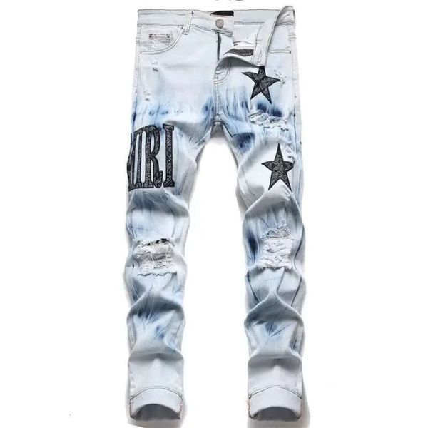 designer men's jeans pants hole casual slim men fashion denim hombre letter star man embroidery patchwork pant for trend brand skinny, Blue
designer men's jeans pants hole casual slim men fashion denim hombre letter star man embroidery patchwork pant for trend brand skinny, Blue