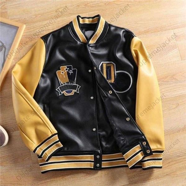designer jacket brand coat autumn new men's leather splicing american baseball uniform pilot jacket, Black;brown
designer jacket brand coat autumn new men's leather splicing american baseball uniform pilot jacket, Black;brown