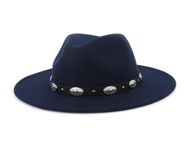 trend rivet belt decor plain wool felt jazz fedora hat for men women flat brim panama gambler hats caps gentleman trilby3821347, Blue;gray
trend rivet belt decor plain wool felt jazz fedora hat for men women flat brim panama gambler hats caps gentleman trilby3821347, Blue;gray