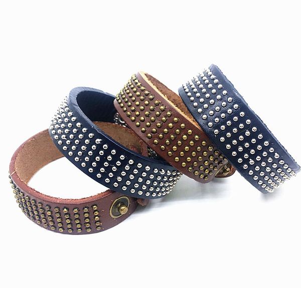 10pcslot genuine leather handmade men women button punk rivet bangle cuff bracelets jewelry whole blackbrown6839680, Golden;silver
10pcslot genuine leather handmade men women button punk rivet bangle cuff bracelets jewelry whole blackbrown6839680, Golden;silver