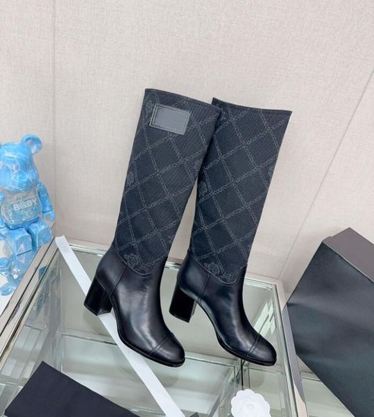 the latest autumn and winter long and short women's boots with thick heels, round toe denim fabric, cowhide stitching, and genuine leat, Black
the latest autumn and winter long and short women's boots with thick heels, round toe denim fabric, cowhide stitching, and genuine leat, Black