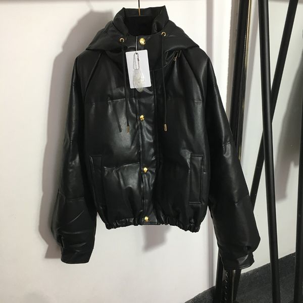 detachable hat outerwear womens thicken down jackets pu leather ladies coat winter windproof designer jacket, Black
detachable hat outerwear womens thicken down jackets pu leather ladies coat winter windproof designer jacket, Black