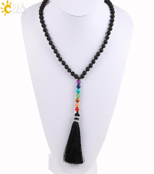 csja natural black lava rock volcanic stone beads long necklace 7 chakra tassel pendants mala prayer women men diy meditation jewe9597435, Silver
csja natural black lava rock volcanic stone beads long necklace 7 chakra tassel pendants mala prayer women men diy meditation jewe9597435, Silver