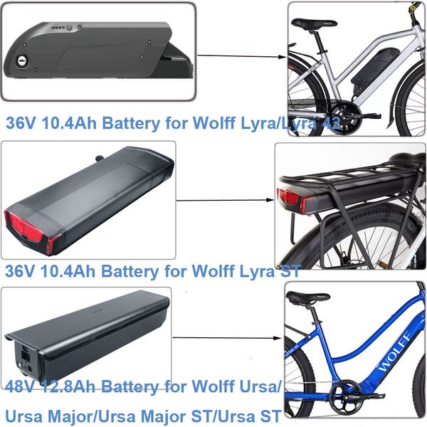 Image of 48V 12.8Ah G070 500W E-Bike Battery 36V 10.4Ah 350W Electric City Cruiser Bike Battery Wolff Lyra 42 ST Ursa Major ST