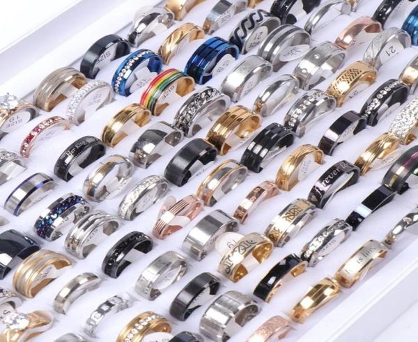 50pcslot fashion colorful stainless steel rings jewelry for men women party gift love mix style 16mm22mm whole9130488, Golden;silver
50pcslot fashion colorful stainless steel rings jewelry for men women party gift love mix style 16mm22mm whole9130488, Golden;silver