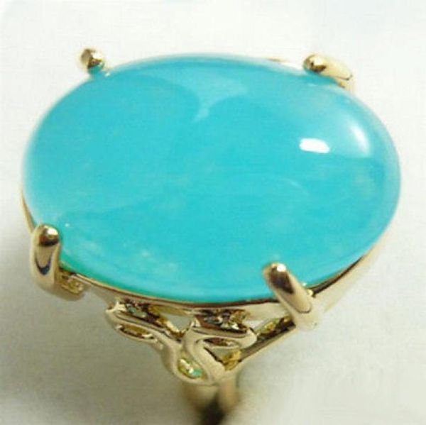 

whole ellipse skyblue jade yellow gold plated ring size 67898898426, Golden;silver