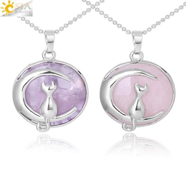 csja new arrival women necklace cat on moon natural gemtone rose quartz crystal suspension pendants hardshell kitten charms jewell5793173, Silver
csja new arrival women necklace cat on moon natural gemtone rose quartz crystal suspension pendants hardshell kitten charms jewell5793173, Silver