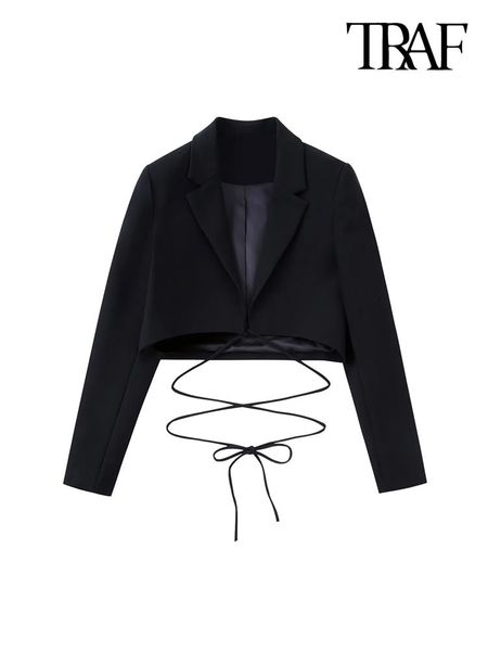 women's suits blazers traf women fashion front crossover tied cropped blazer coat vintage notched collar long sleeve female outerwear c, White;black
women's suits blazers traf women fashion front crossover tied cropped blazer coat vintage notched collar long sleeve female outerwear c, White;black