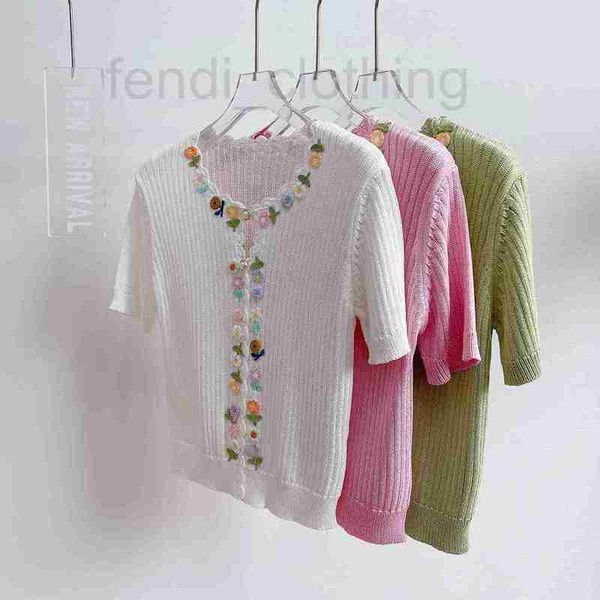 women's knits & tees designer wind light luxury embroidered short sleeve t-shirt 2023 summer new french ice silk knitted cardigan with, White
women's knits & tees designer wind light luxury embroidered short sleeve t-shirt 2023 summer new french ice silk knitted cardigan with, White