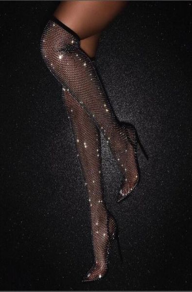 woman black bling bling pvc clear sequins diamond fishnet cuts out pointed toe heelstrap over the knee thigh socks boots cx201833332
woman black bling bling pvc clear sequins diamond fishnet cuts out pointed toe heelstrap over the knee thigh socks boots cx201833332