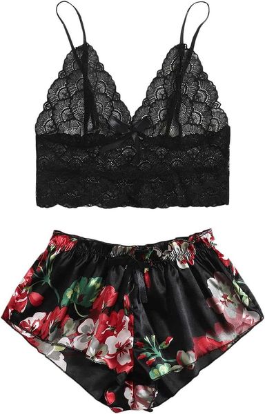 pyjamas wdirara women's 2-piece floral lace strap with short nightwear setlf230908, Red;black
pyjamas wdirara women's 2-piece floral lace strap with short nightwear setlf230908, Red;black