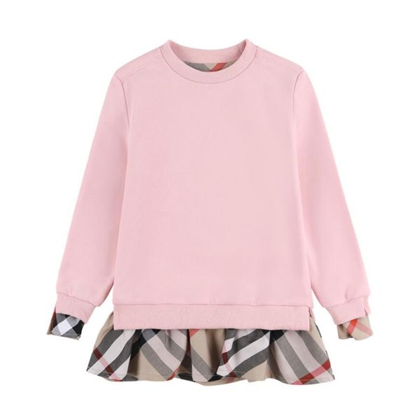 spring desinger children's cotton pink t-shirts big size breathable round neck plaid color matching mid length pullover with bottom swe, Blue
spring desinger children's cotton pink t-shirts big size breathable round neck plaid color matching mid length pullover with bottom swe, Blue