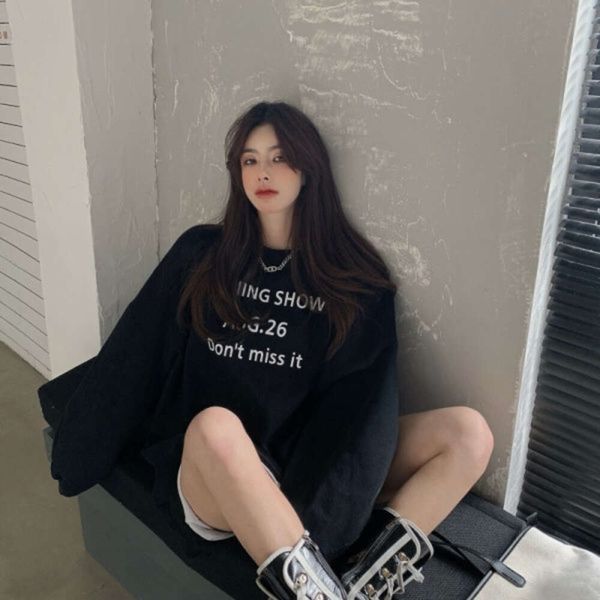 new spring autumn and winter european large edition minimalist letter black round neck pullover sweater women's plush mid length, White
new spring autumn and winter european large edition minimalist letter black round neck pullover sweater women's plush mid length, White