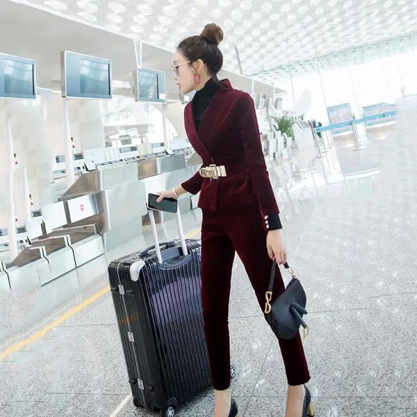 women's two piece pants burgundy red velvet women business office set v neck slim blazer formal prom party straight pant lady suits, White
women's two piece pants burgundy red velvet women business office set v neck slim blazer formal prom party straight pant lady suits, White