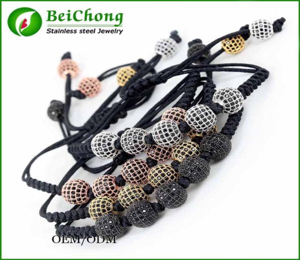 

bc men bracelet 24k gold 8mm round beads 10mm micro pave black cz beads braiding macrame bracelet fit men father039s day gift6680746