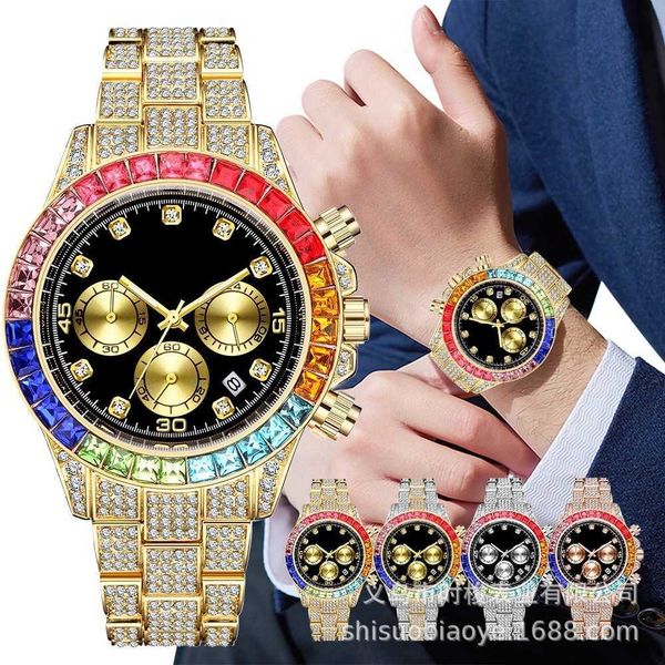 luxury designer watch stainless steel men's watch with colored diamonds and inlaid roman scale calendar hip hop full diamond 55ex, Slivery;golden
luxury designer watch stainless steel men's watch with colored diamonds and inlaid roman scale calendar hip hop full diamond 55ex, Slivery;golden
