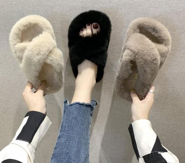 2019 new winter rabbit fur slippers korean version of outer wear chic cross plush slippers female flat word slippers women5492014, Black
2019 new winter rabbit fur slippers korean version of outer wear chic cross plush slippers female flat word slippers women5492014, Black