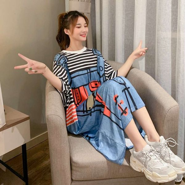 south korea summer short sleeve loose fit women's cartoon print dress fake two piece striped strap t-shirt skirt, White
south korea summer short sleeve loose fit women's cartoon print dress fake two piece striped strap t-shirt skirt, White