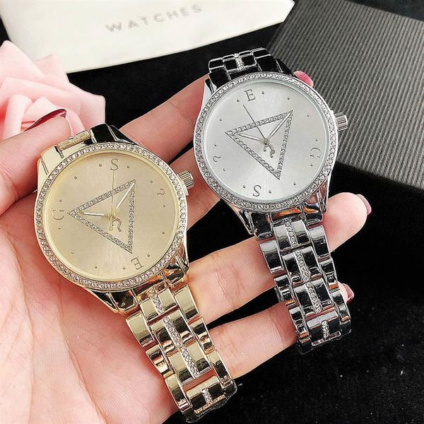 brand watches women girl diamond crystal triangle style metal steel band quartz wrist watch gs472479, Slivery;brown
brand watches women girl diamond crystal triangle style metal steel band quartz wrist watch gs472479, Slivery;brown
