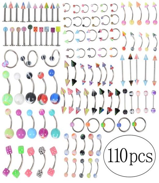110pcslot fashion piercing set eyebrow bar lip nose pircing ear studs stainless steel mixed body jewelry4535956, Silver
110pcslot fashion piercing set eyebrow bar lip nose pircing ear studs stainless steel mixed body jewelry4535956, Silver