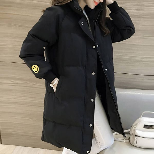 women's down parkas hooded loose casual mid length women coat 2023 smiling embroidery fashion elegant cotton jacket korean warm female, Black
women's down parkas hooded loose casual mid length women coat 2023 smiling embroidery fashion elegant cotton jacket korean warm female, Black