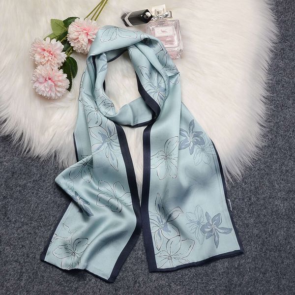 light blue and elegant temperament silk long strip scarves women s autumn and winter decorations versatile double layer silk ribbons, Blue;gray
light blue and elegant temperament silk long strip scarves women s autumn and winter decorations versatile double layer silk ribbons, Blue;gray