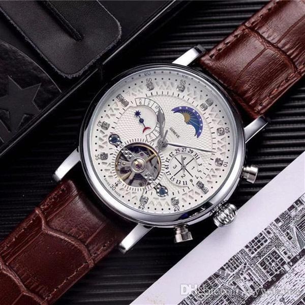 brand mens watches fashion mechanical automatic watch luxury genuine leather strap diamond day-date moon phase movement wristw326m, Slivery;brown
brand mens watches fashion mechanical automatic watch luxury genuine leather strap diamond day-date moon phase movement wristw326m, Slivery;brown