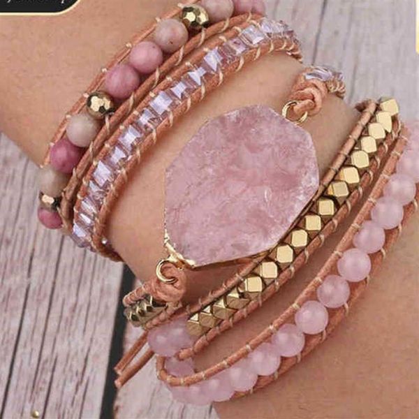natural stone bracelet pink quartz leather wrap bracelets for women rose gems crystal beads bohemia jewelry 5 strand2549, Golden;silver
natural stone bracelet pink quartz leather wrap bracelets for women rose gems crystal beads bohemia jewelry 5 strand2549, Golden;silver