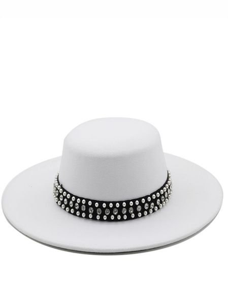 large wide brim faux wool pork pie boater flat fedora hat with rivet pearls black white party panama trilby cowboy cap2302301, Blue;gray
large wide brim faux wool pork pie boater flat fedora hat with rivet pearls black white party panama trilby cowboy cap2302301, Blue;gray