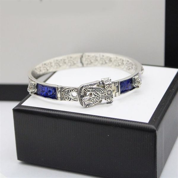 925 sterling silver tiger head blue enamel couple bracelet men and women luxury brand exquisite fashion retro charm jewelry gift249h, Black
925 sterling silver tiger head blue enamel couple bracelet men and women luxury brand exquisite fashion retro charm jewelry gift249h, Black