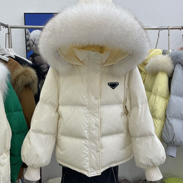 p-ra luxury designer women's down jacket parkas loose thickened short fox big fur collar white duck down outerwear coats, Black
p-ra luxury designer women's down jacket parkas loose thickened short fox big fur collar white duck down outerwear coats, Black