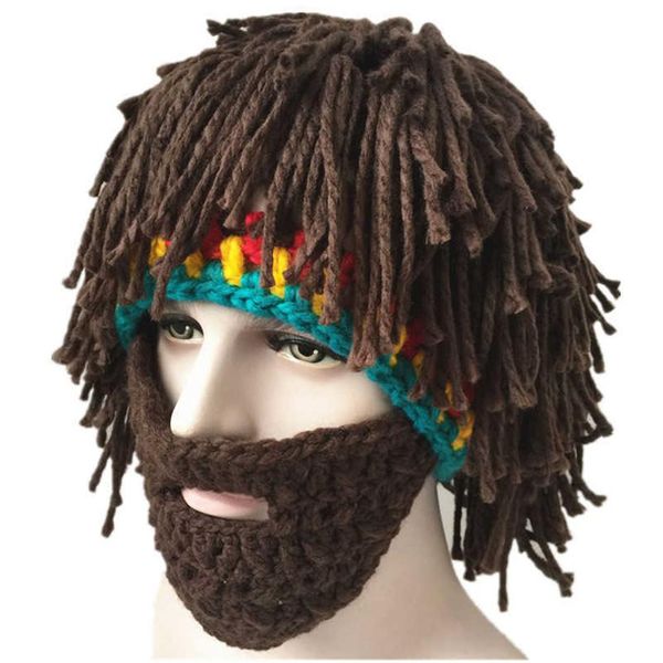 Image of Cycling Caps Masks 2019 Novelty Winter Handmade Wig Beard Hats het Mustache Knit Halloween Funny Party Caps Unisex Wool Tassel Ski235l